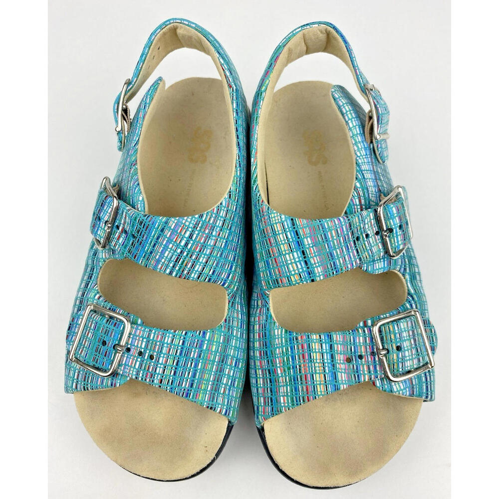 SAS Relaxed Sandal Rainbow Teal Slingback Summer 6 1/2 M Comfort Shoes USA EUC - Picture 3 of 11